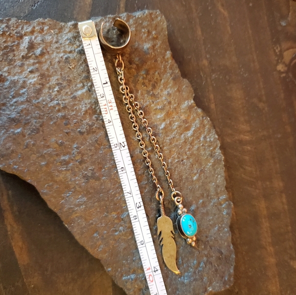 Vintage Sterling Navajo Turquoise Ear Cuff - Picture 5 of 6